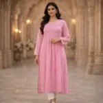 Pink pure viscose kurti with yoke design