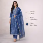 Chanderi suit with cutdana embellishment navy blue