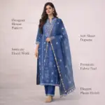 Premium navy blue chanderi suit for women