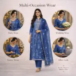 navy blue chanderi suit for women