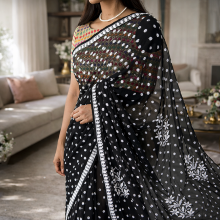 Zoom shot of RESHAM THREAD CHIKANKARI SAREE -Black