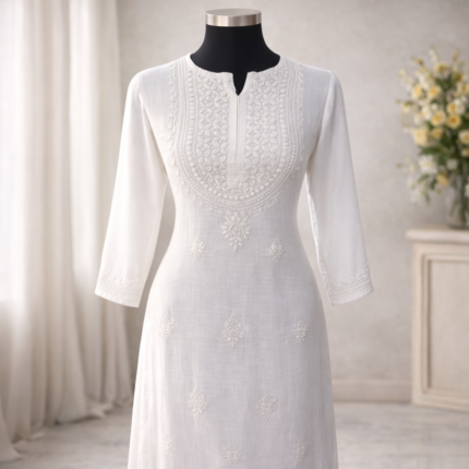 White chikankari modal dhoti kurta set for women