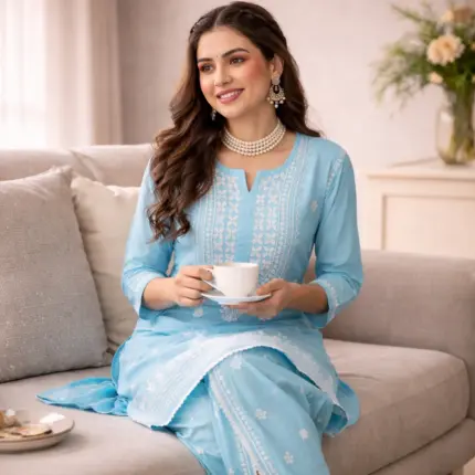 Chikankari Modal Dhoti Kurta Set