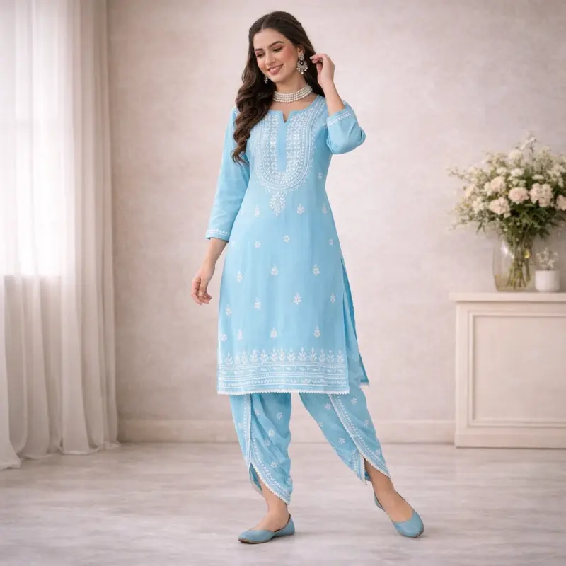 Chikankari Modal Dhoti Kurta Set