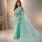 Sea Green Resham Thread Chikankari Georgette Saree