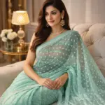 Sea Green Resham Thread Chikankari Georgette Saree - Image 2
