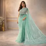 Sea Green Resham Thread Chikankari Georgette Saree - Image 3