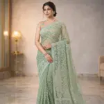 Green Resham Thread Chikankari Georgette Saree