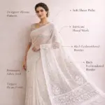 White Resham Thread Chikankari Georgette Saree - Image 5