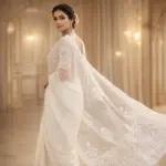 White Resham Thread Chikankari Georgette Saree - Image 2