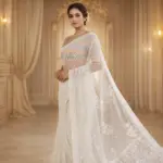 White Resham Thread Chikankari Georgette Saree