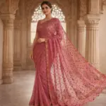 Peach Multi Resham Chikankari Georgette Saree - Image 2