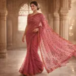 Peach Multi Resham Chikankari Georgette Saree