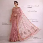 Peach Multi Resham Chikankari Georgette Saree - Image 4