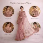 Peach Multi Resham Chikankari Georgette Saree - Image 3