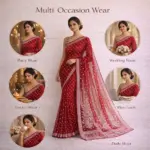 Red Resham Chikankari Georgette Saree Party Wear - Image 5