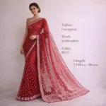 Red Resham Chikankari Georgette Saree Party Wear - Image 3