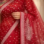 Red Resham Chikankari Georgette Saree Party Wear - Image 2