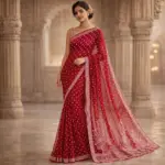 Red Resham Chikankari Georgette Saree Party Wear