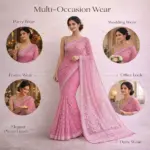 Pink Resham Thread Chikankari Georgette Saree - Image 5