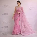 Pink Resham Thread Chikankari Georgette Saree - Image 4