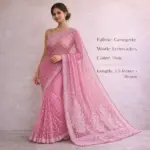Pink Resham Thread Chikankari Georgette Saree - Image 3