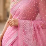 Pink Resham Thread Chikankari Georgette Saree - Image 2