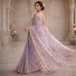 Purple Resham Thread Chikankari Georgette Saree - Image 2