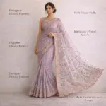 Purple Resham Thread Chikankari Georgette Saree - Image 5