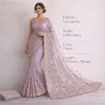 Purple Resham Thread Chikankari Georgette Saree - Image 4