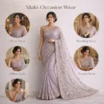 Purple Resham Thread Chikankari Georgette Saree - Image 6