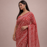 Red Chikankari Cotton Jaal Saree with Blouse - Image 2