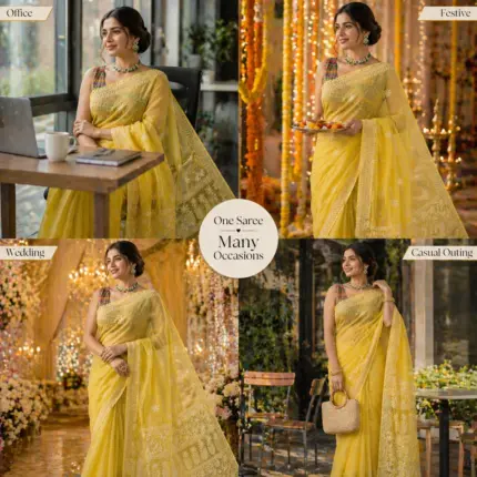 Yellow cotton saree with palla border design