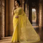Yellow Kota Cotton Palla Border Saree Daily Wear - Image 3