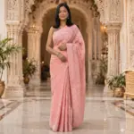 Peach cotton chikankari jaal saree